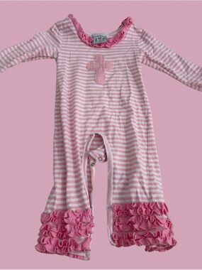 Pink Striped Ruffle One-Piece Romper-Three Sisters